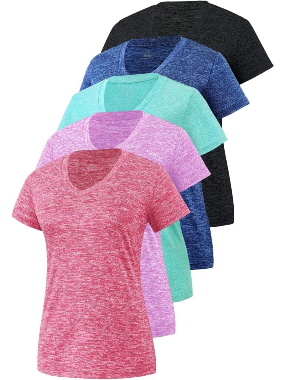 5-Pack Women's V-Neck Dry Fit T-Shirts - Moisture Wicking Short Sleeve Tees